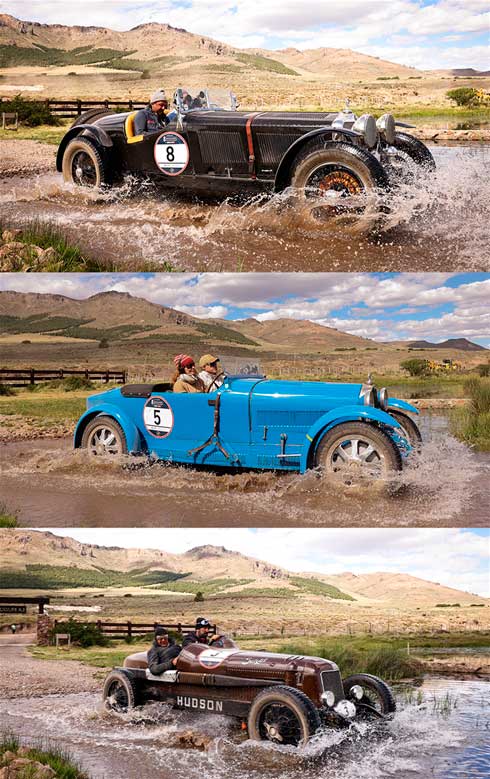 Autos de colección compitiendo en la Patagonia Argentina
